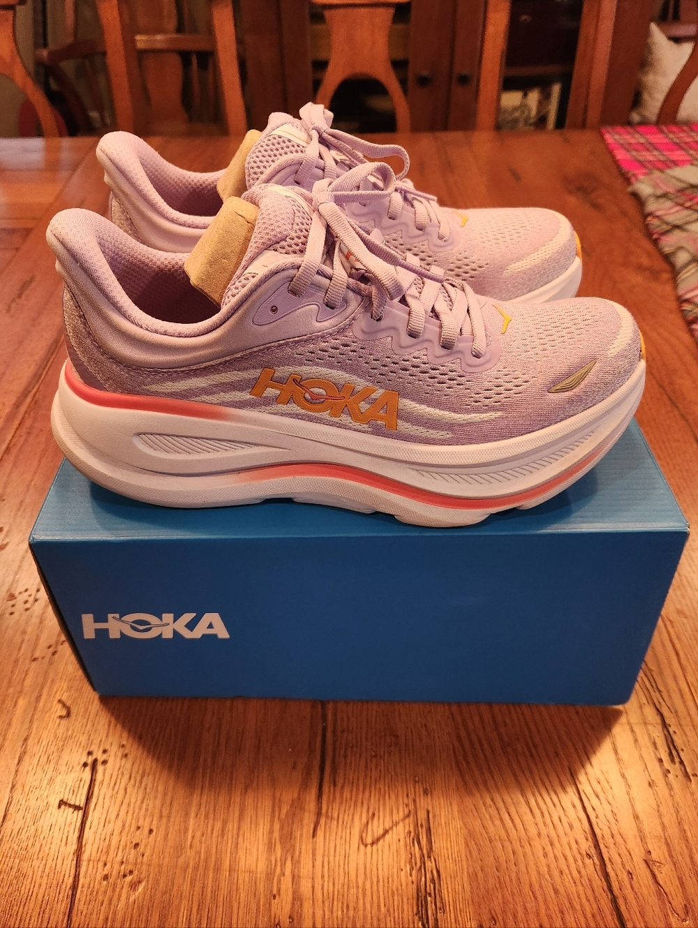 Hoka Women's Bondi 9 Size 8B Lavender with Orange Detailing